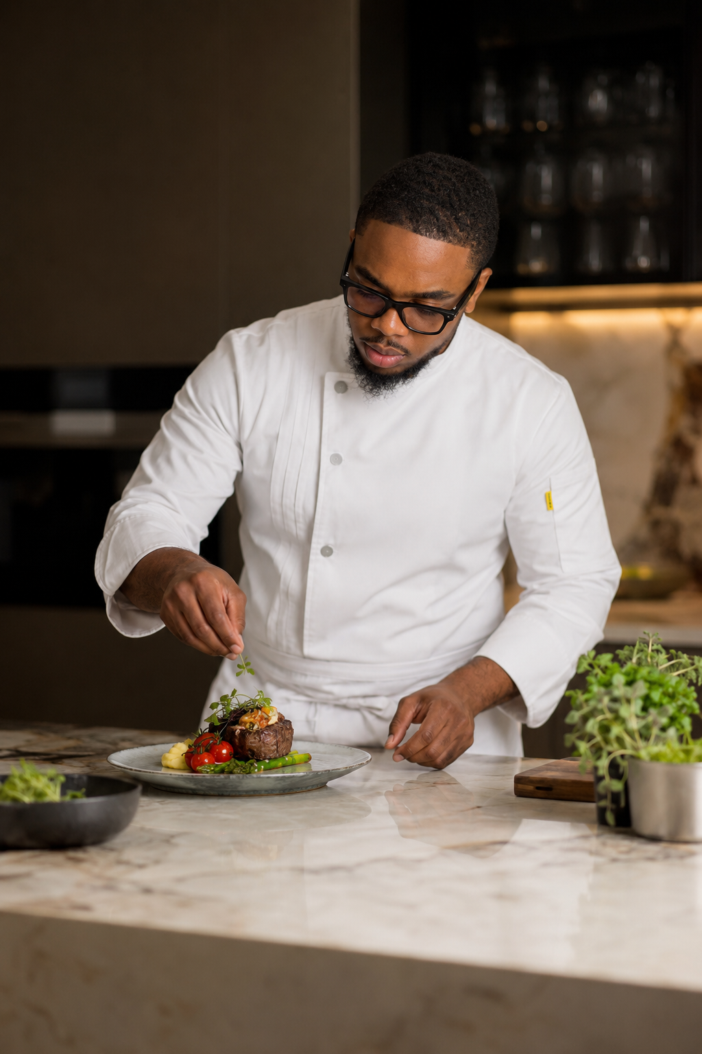 Chef Lucian Dunn plating signature fillet